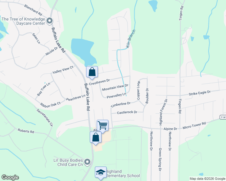 map of restaurants, bars, coffee shops, grocery stores, and more near 96 Mountain View Drive in Sanford
