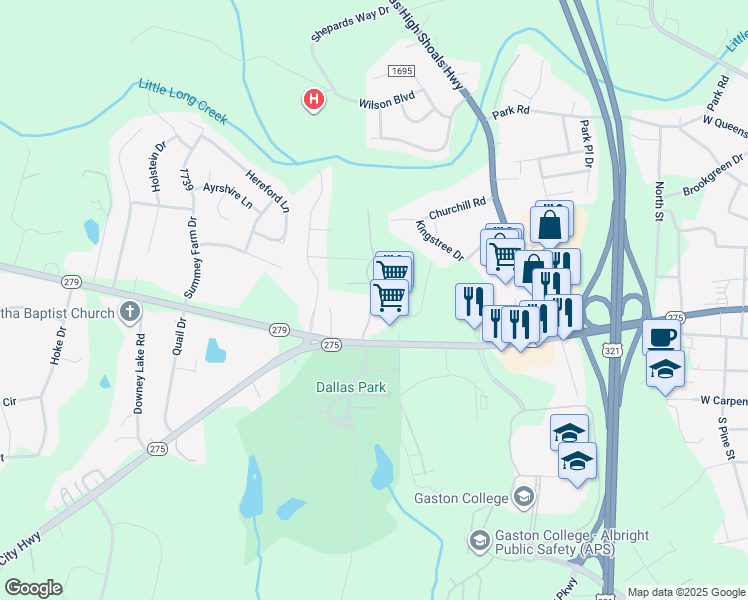 map of restaurants, bars, coffee shops, grocery stores, and more near 1301 Limestone Court in Dallas