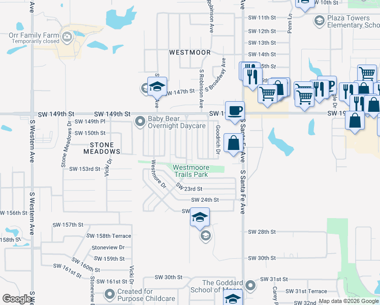 map of restaurants, bars, coffee shops, grocery stores, and more near 2130 Lonnie Lane in Oklahoma City