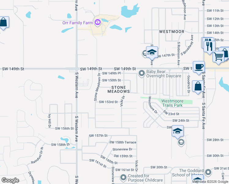 map of restaurants, bars, coffee shops, grocery stores, and more near 15200 Derrick Circle in Oklahoma City