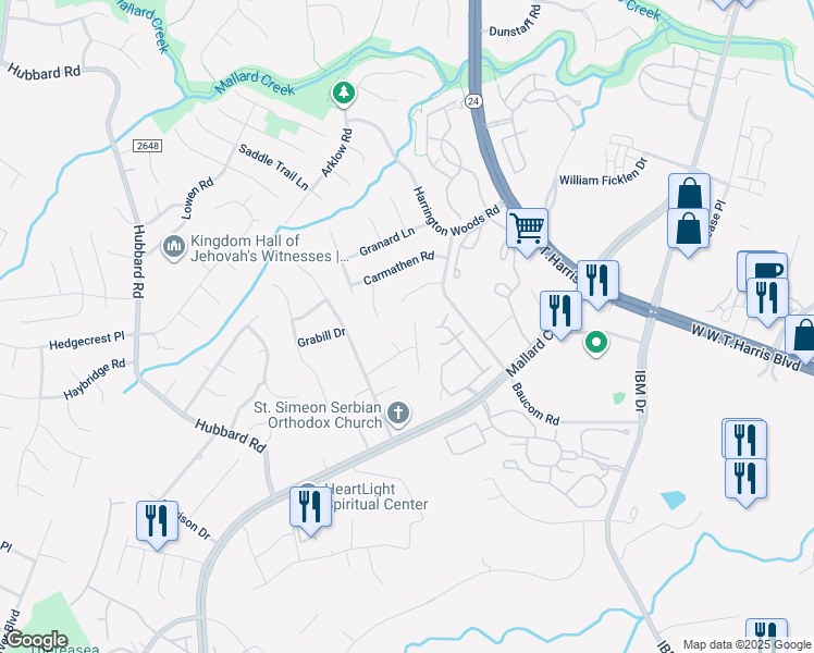 map of restaurants, bars, coffee shops, grocery stores, and more near 3232 Burkston Road in Charlotte