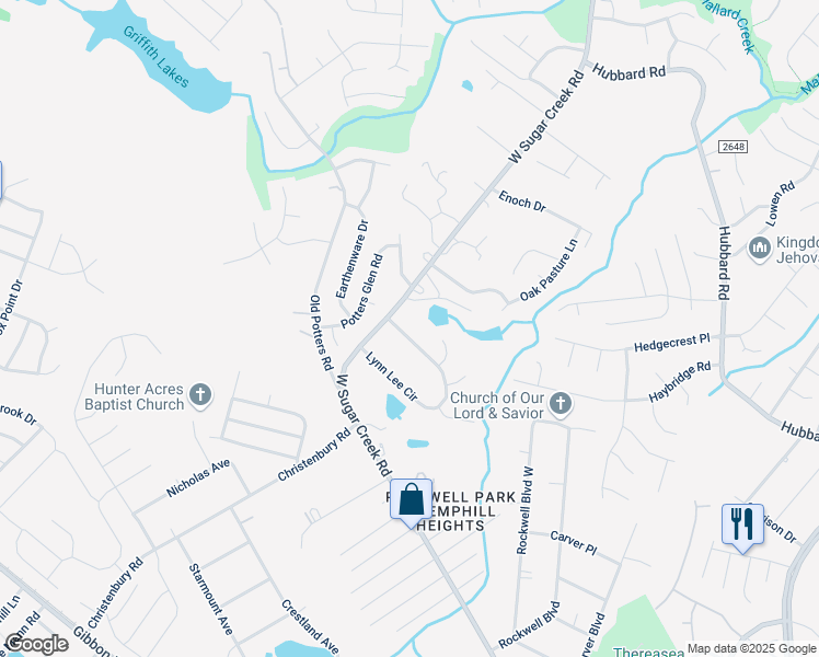 map of restaurants, bars, coffee shops, grocery stores, and more near 4704 West Sugar Creek Road in Charlotte