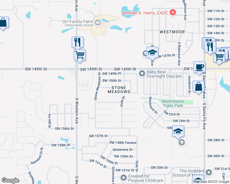 map of restaurants, bars, coffee shops, grocery stores, and more near 15209 Derrick Circle in Oklahoma City