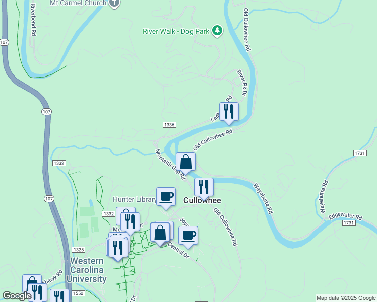 map of restaurants, bars, coffee shops, grocery stores, and more near 3040 Old Cullowhee Rd in Cullowhee