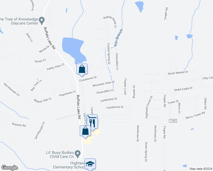 map of restaurants, bars, coffee shops, grocery stores, and more near 146 Mountain View Drive in Sanford