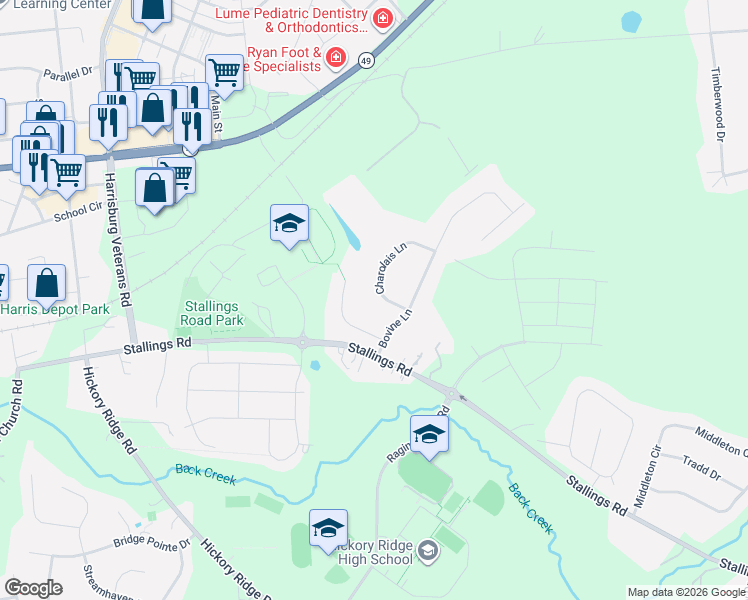 map of restaurants, bars, coffee shops, grocery stores, and more near 3668 Charolais Lane in Harrisburg