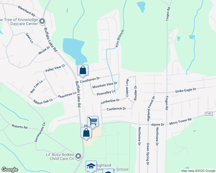map of restaurants, bars, coffee shops, grocery stores, and more near 146 Mountain View Drive in Sanford