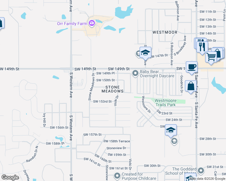 map of restaurants, bars, coffee shops, grocery stores, and more near 15200 Derrick Circle in Oklahoma City