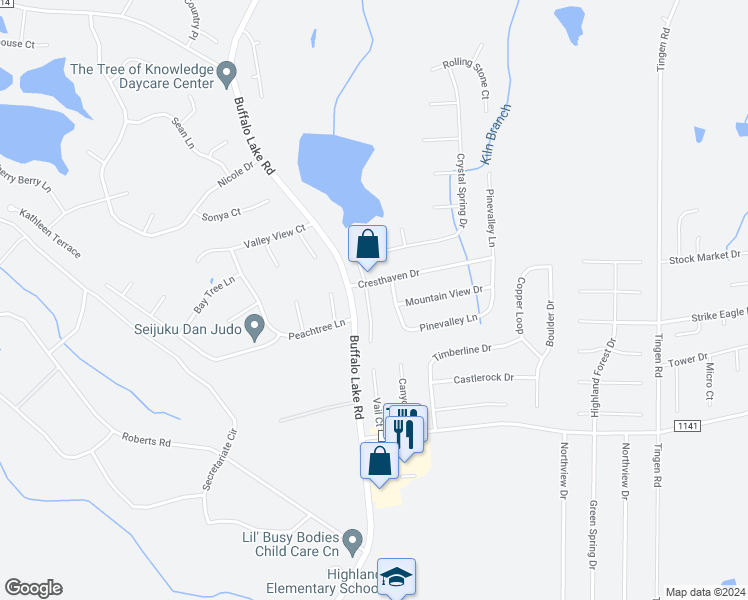 map of restaurants, bars, coffee shops, grocery stores, and more near 39 Wedgewood Court in Sanford