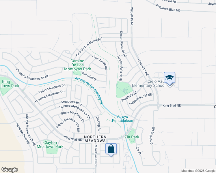 map of restaurants, bars, coffee shops, grocery stores, and more near 3548 Clear Creek Road in Rio Rancho