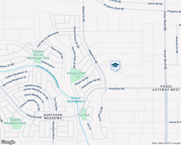 map of restaurants, bars, coffee shops, grocery stores, and more near 3569 Shiloh Road Northeast in Rio Rancho