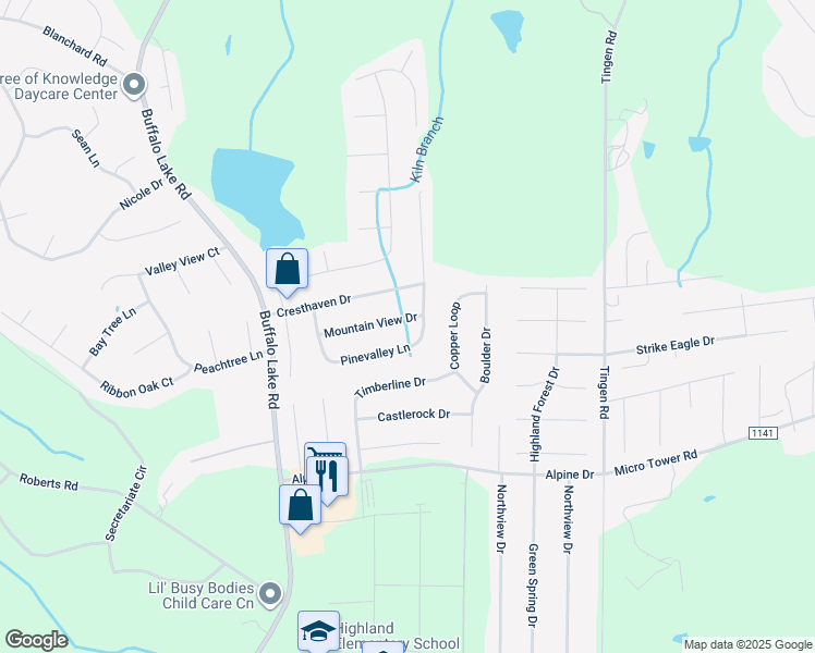 map of restaurants, bars, coffee shops, grocery stores, and more near 200 Mountain View Drive in Sanford