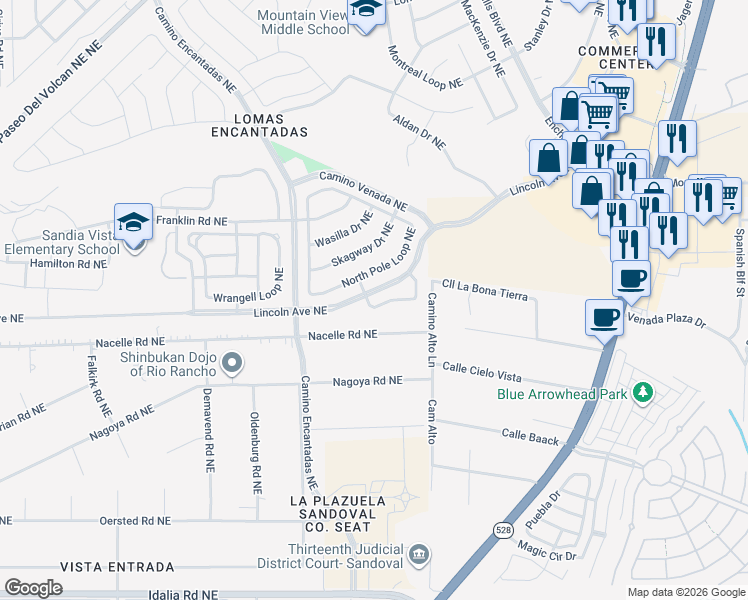 map of restaurants, bars, coffee shops, grocery stores, and more near 7305 Nome Drive in Rio Rancho
