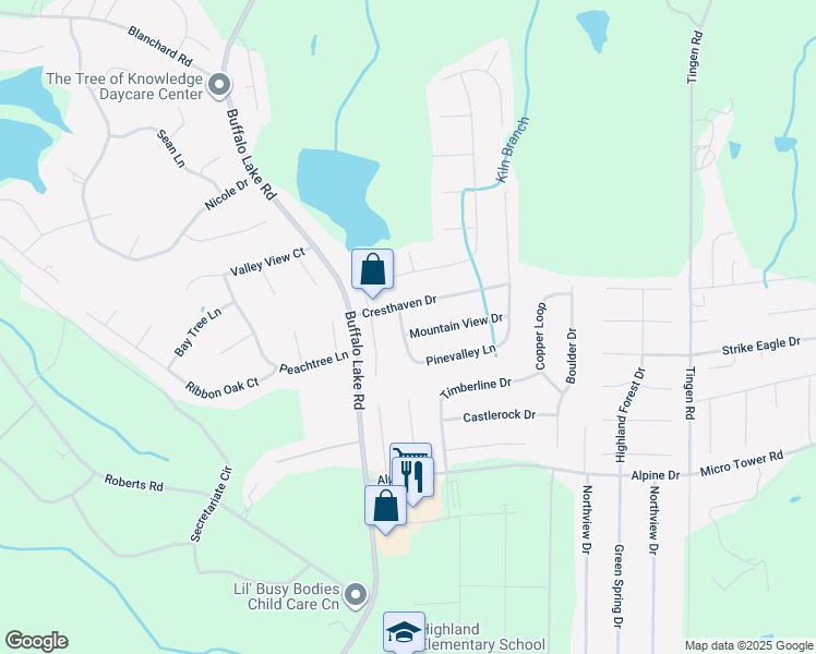 map of restaurants, bars, coffee shops, grocery stores, and more near 45 Pinevalley Lane in Sanford