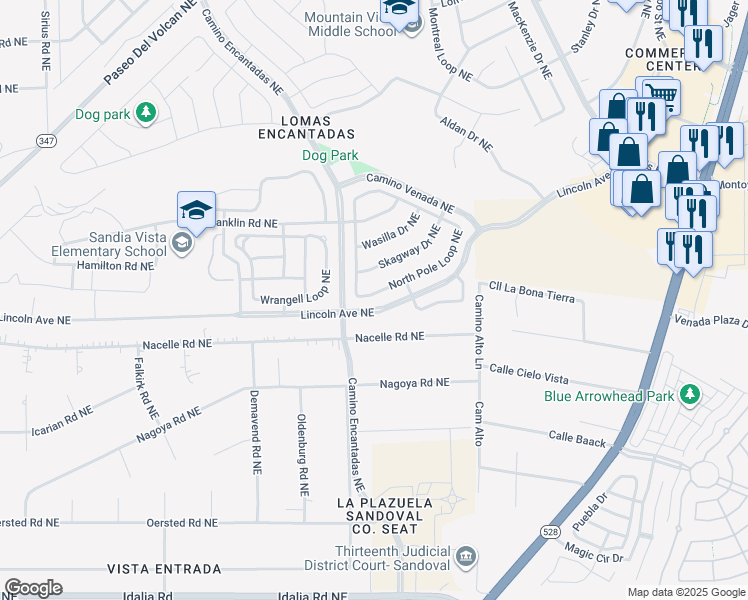 map of restaurants, bars, coffee shops, grocery stores, and more near 3533 North Pole Loop Northeast in Rio Rancho
