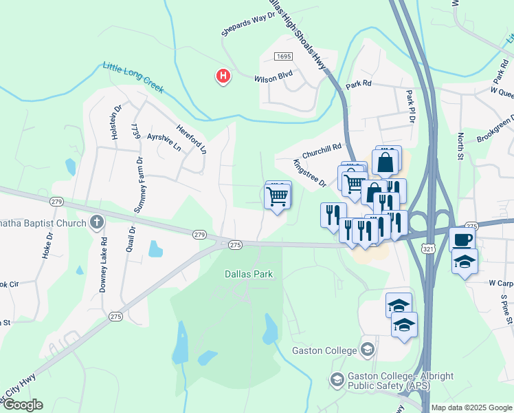 map of restaurants, bars, coffee shops, grocery stores, and more near 1301 Limestone Court in Dallas
