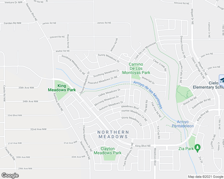 map of restaurants, bars, coffee shops, grocery stores, and more near 717 Valley Meadows Drive Northeast in Rio Rancho