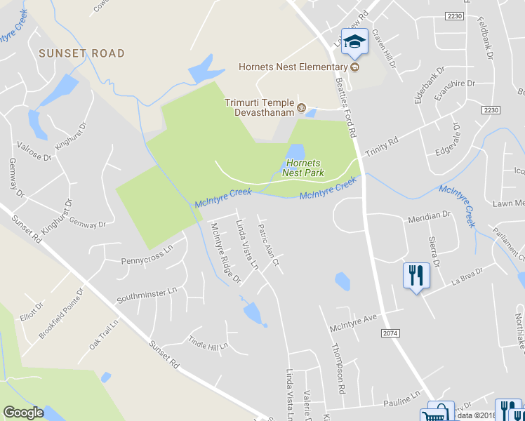 map of restaurants, bars, coffee shops, grocery stores, and more near 6228 Patric Alan Court in Charlotte