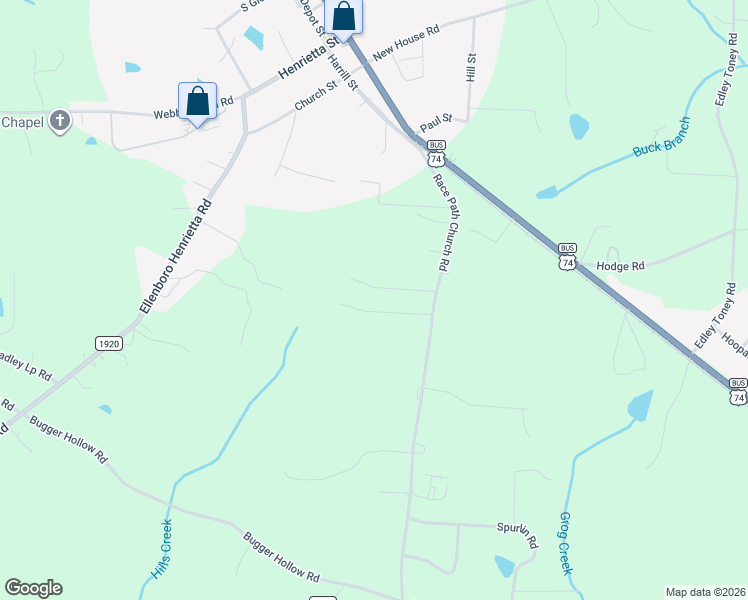 map of restaurants, bars, coffee shops, grocery stores, and more near 106 Sunnybrook Lane in Ellenboro