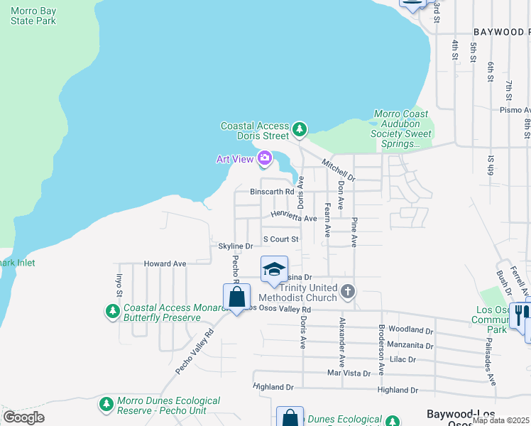 map of restaurants, bars, coffee shops, grocery stores, and more near 1880 Nancy Avenue in Baywood-Los Osos