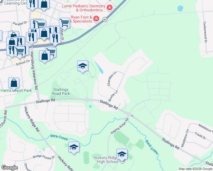 map of restaurants, bars, coffee shops, grocery stores, and more near 3668 Charolais Lane in Harrisburg