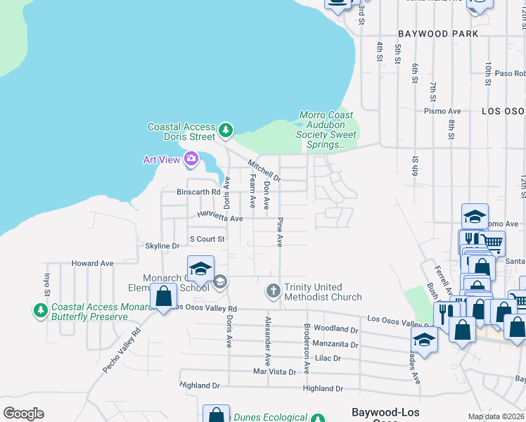 map of restaurants, bars, coffee shops, grocery stores, and more near 1861 Don Avenue in Los Osos