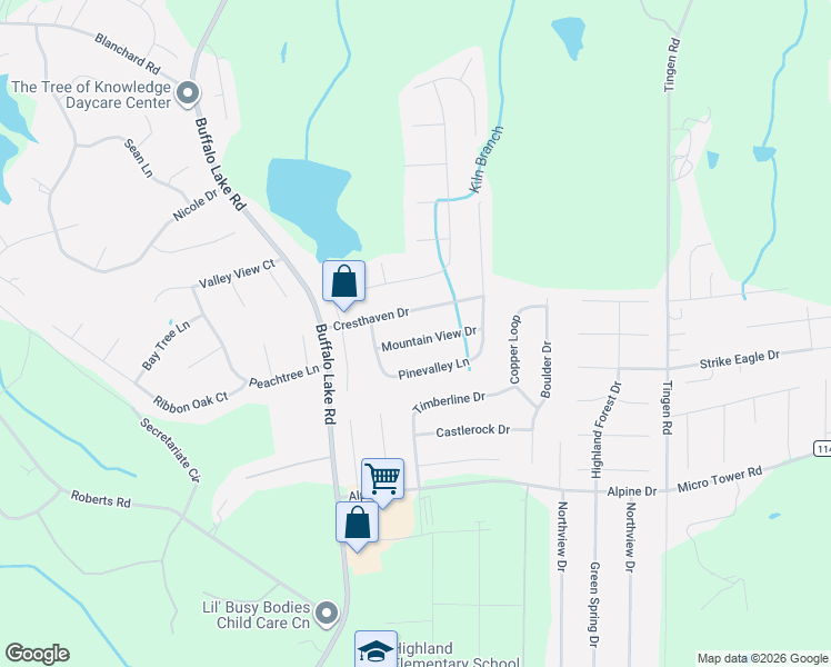 map of restaurants, bars, coffee shops, grocery stores, and more near 135 Mountain View Drive in Sanford