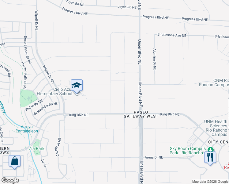 map of restaurants, bars, coffee shops, grocery stores, and more near 18th Street Northeast in Rio Rancho