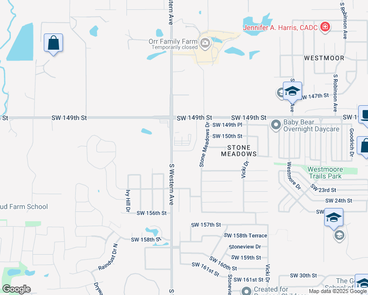 map of restaurants, bars, coffee shops, grocery stores, and more near 805 Southwest 151st Street in Oklahoma City