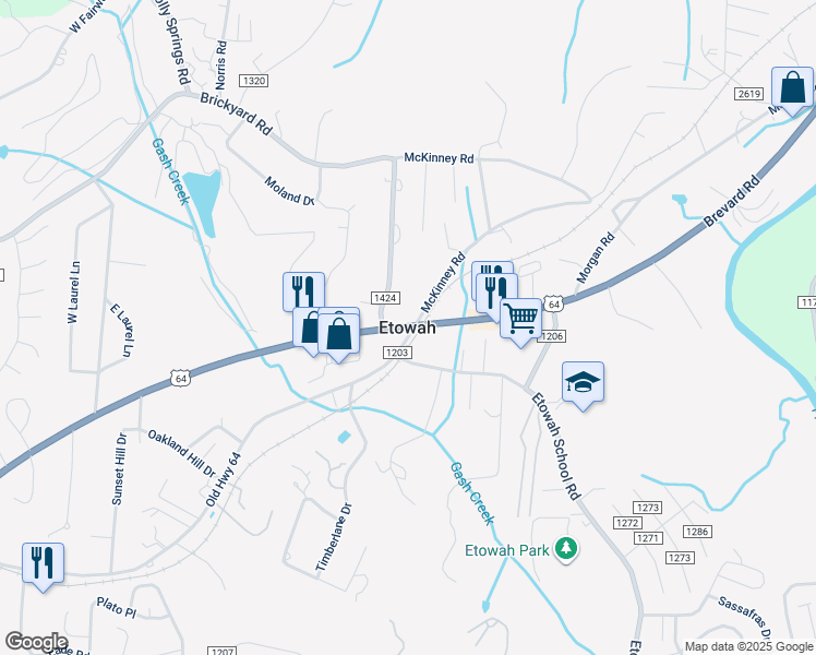 map of restaurants, bars, coffee shops, grocery stores, and more near in Etowah