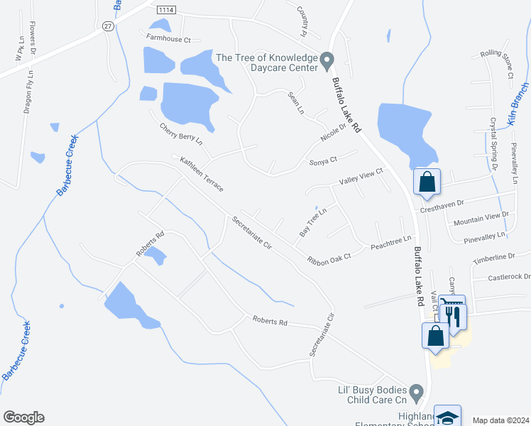map of restaurants, bars, coffee shops, grocery stores, and more near 38 Sweet Gum Circle in Sanford