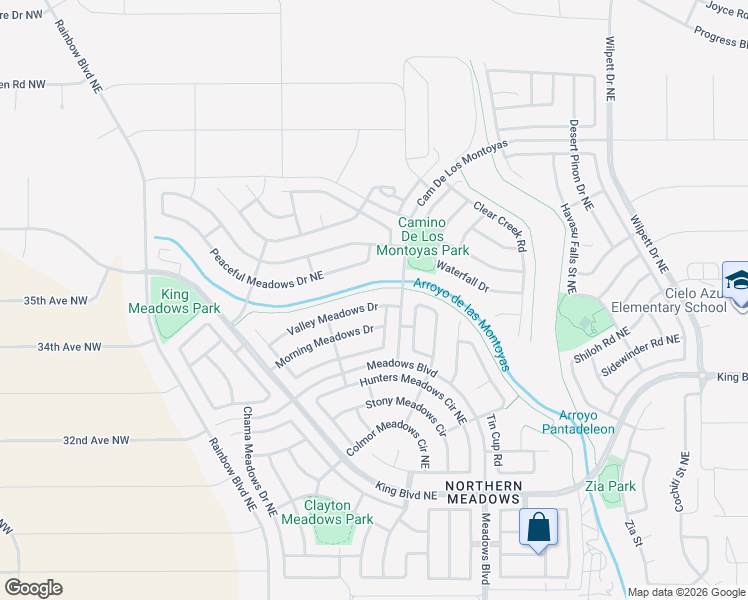 map of restaurants, bars, coffee shops, grocery stores, and more near 745 Valley Meadows Drive in Rio Rancho