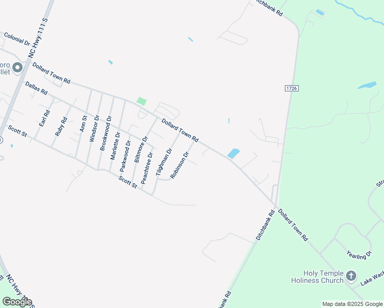 map of restaurants, bars, coffee shops, grocery stores, and more near 105 Robinson Drive in Goldsboro