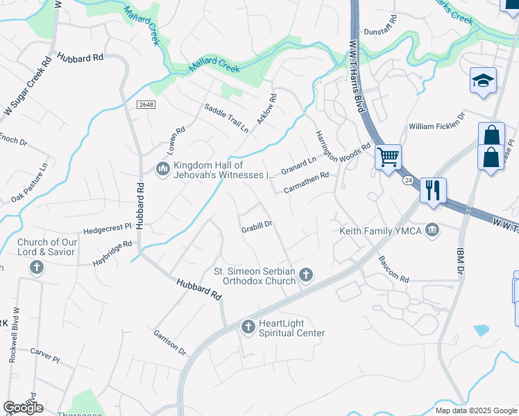 map of restaurants, bars, coffee shops, grocery stores, and more near 7530 Wilkins Terrace Drive in Charlotte