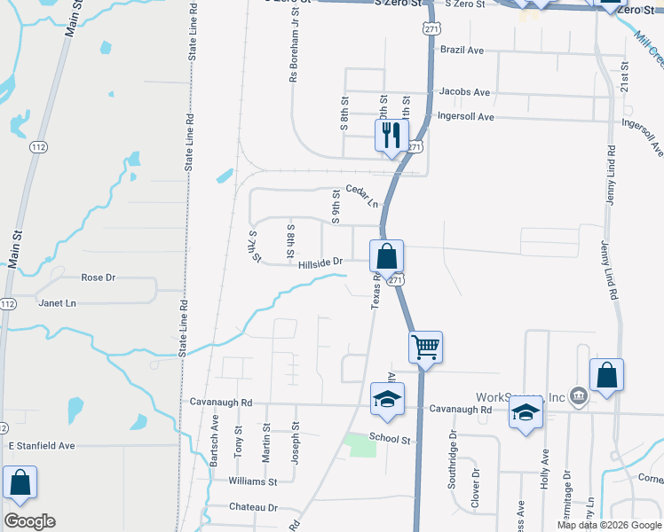 map of restaurants, bars, coffee shops, grocery stores, and more near 916 Hillside Drive in Fort Smith