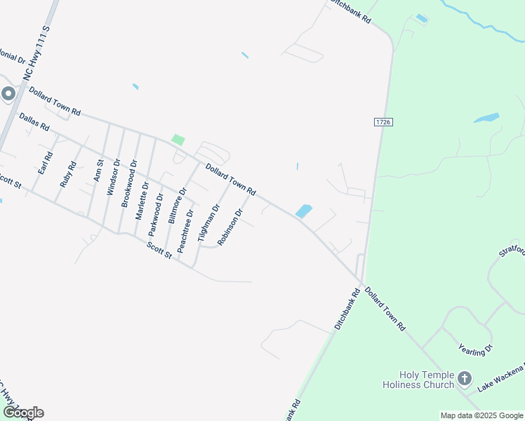 map of restaurants, bars, coffee shops, grocery stores, and more near 105 Robinson Drive in Goldsboro