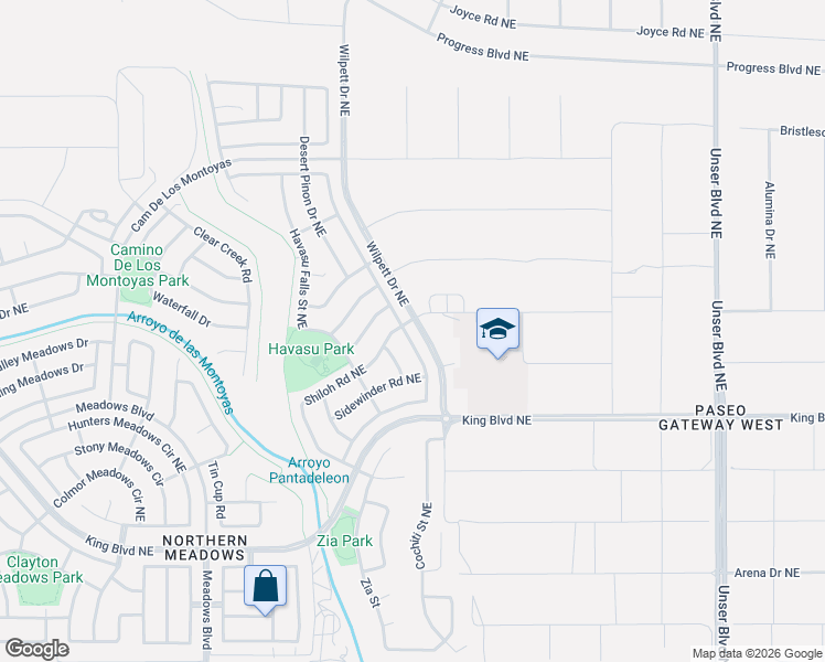 map of restaurants, bars, coffee shops, grocery stores, and more near 3604 Oasis Springs Road Northeast in Rio Rancho