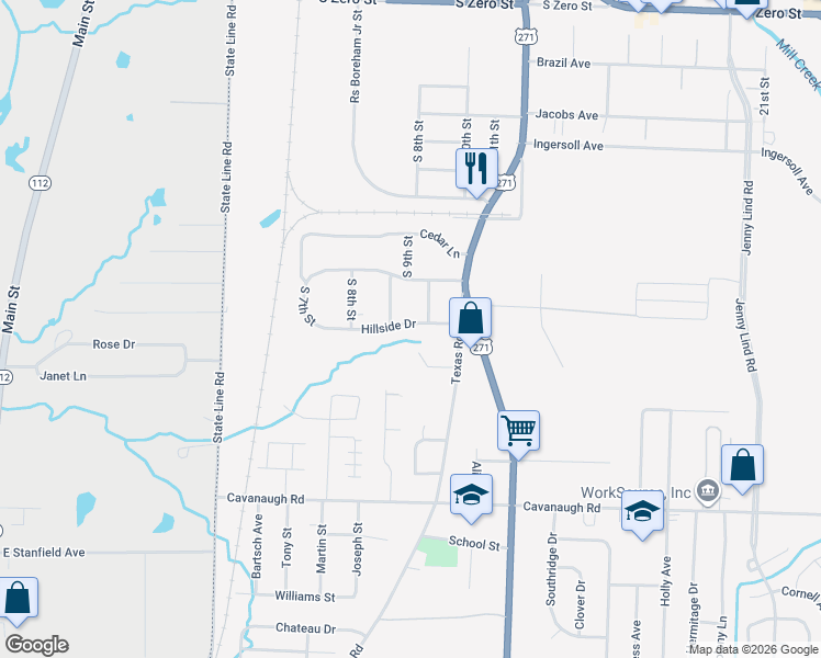 map of restaurants, bars, coffee shops, grocery stores, and more near 916 Hillside Drive in Fort Smith