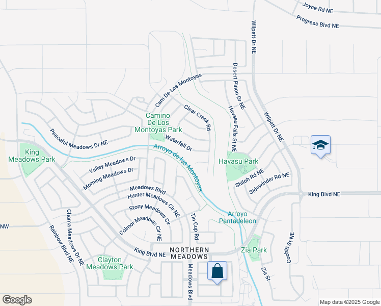 map of restaurants, bars, coffee shops, grocery stores, and more near 1008 Waterfall Drive in Rio Rancho