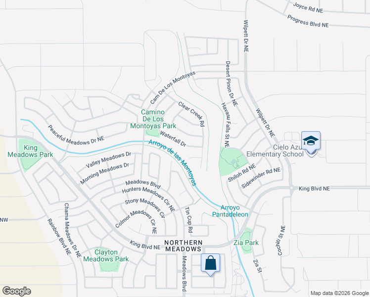 map of restaurants, bars, coffee shops, grocery stores, and more near 1008 Waterfall Drive in Rio Rancho