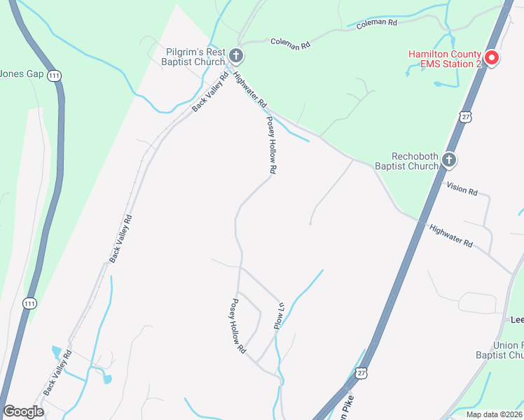 map of restaurants, bars, coffee shops, grocery stores, and more near 12414 Posey Hollow Road in Soddy-Daisy