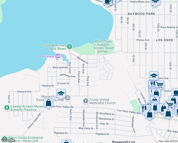 map of restaurants, bars, coffee shops, grocery stores, and more near 1840 Pine Avenue in Baywood-Los Osos