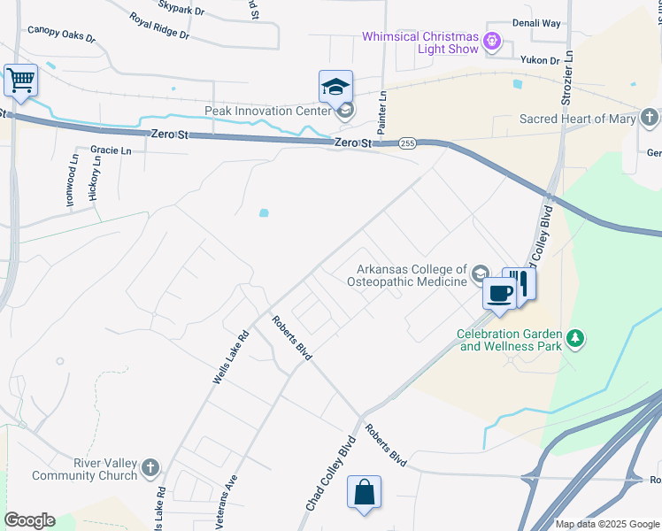 map of restaurants, bars, coffee shops, grocery stores, and more near 6630 Leightyn Lane in Barling