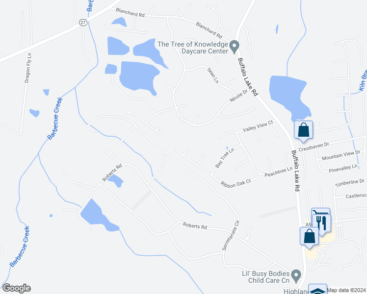 map of restaurants, bars, coffee shops, grocery stores, and more near 37 Sweet Gum Circle in Sanford