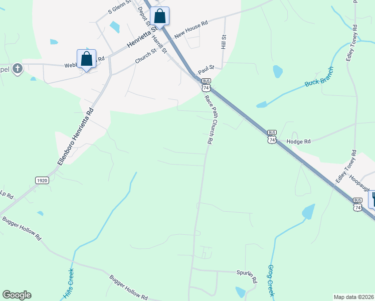 map of restaurants, bars, coffee shops, grocery stores, and more near 131 Sunnybrook Lane in Ellenboro