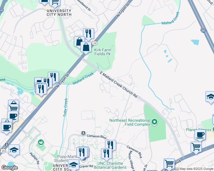 map of restaurants, bars, coffee shops, grocery stores, and more near 300 Michelle Linnea Drive in Charlotte