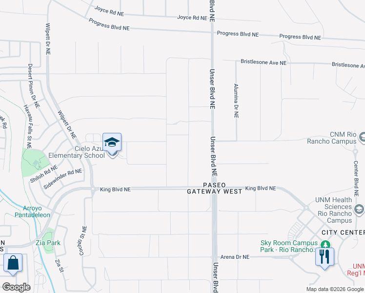 map of restaurants, bars, coffee shops, grocery stores, and more near 19th Street Northeast in Albuquerque