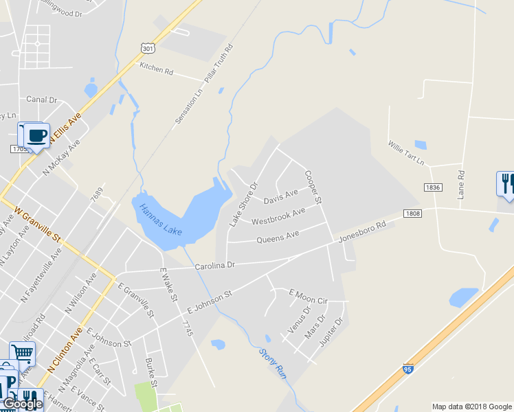 map of restaurants, bars, coffee shops, grocery stores, and more near 602 Davis Avenue in Dunn