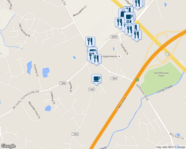 map of restaurants, bars, coffee shops, grocery stores, and more near in Charlotte