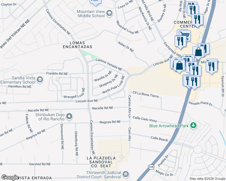 map of restaurants, bars, coffee shops, grocery stores, and more near 7305 Nome Drive in Rio Rancho